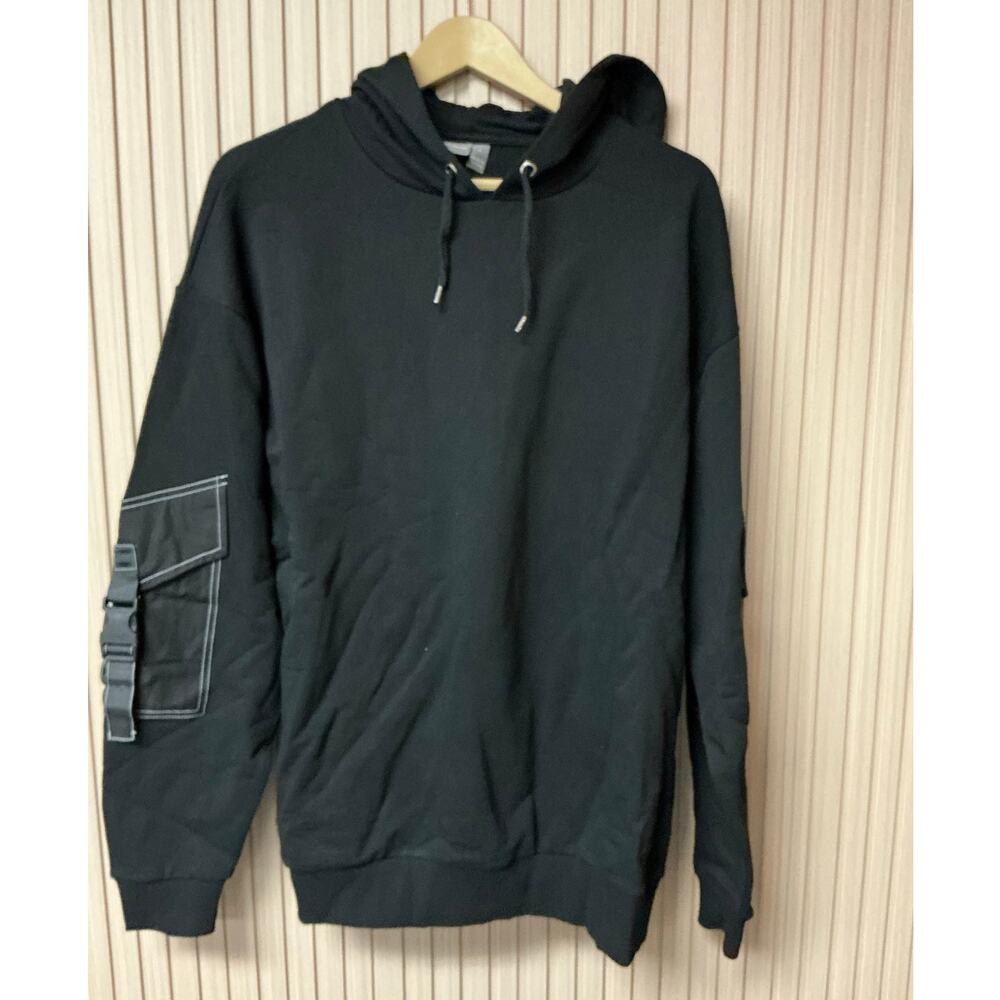 ASOS Design Oversized Hoodie Utility Pockets Black Men’s Size M